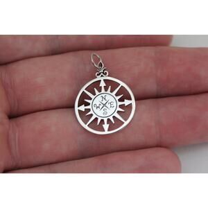 Sterling Silver Compass Rose Charm Necklace, Silver Compass Rose Charm